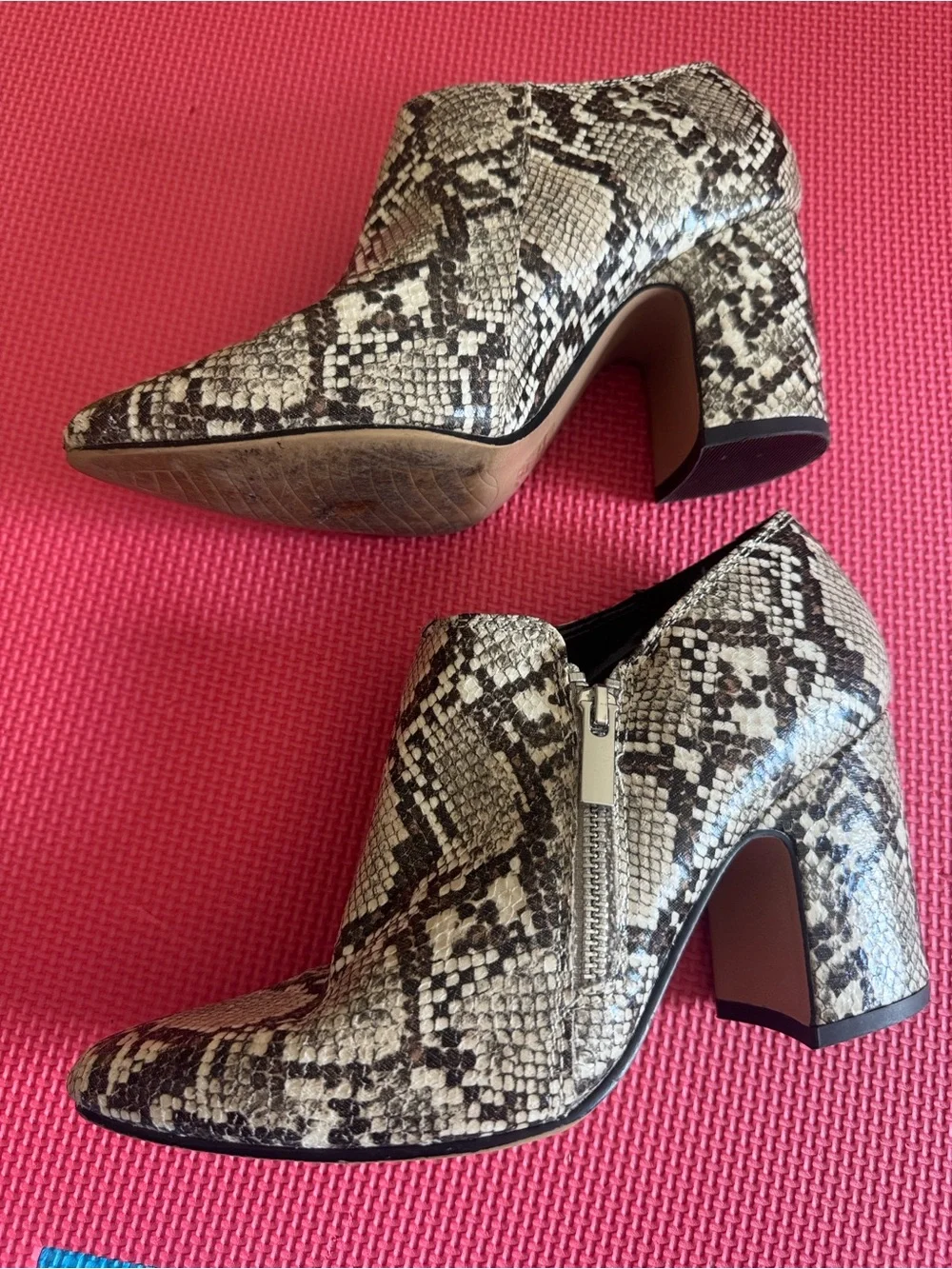 Michael Shannon Snake-Print Pointed Ankle Booties in Neutral Tones